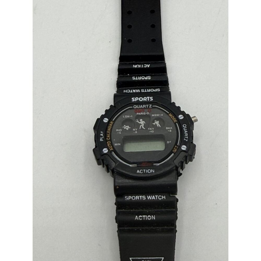 LCD Black Sport Retro Ladies Plastic Sports Time Watch Untested Need New Battery